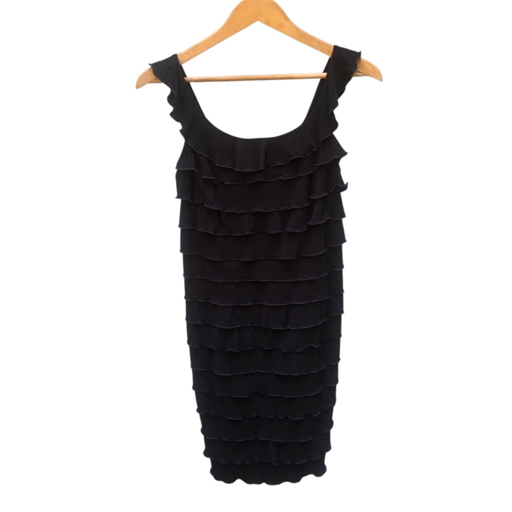 Black Layered Ruffle Midi Dress Suzi Chin for Maggy Boutique size 8P